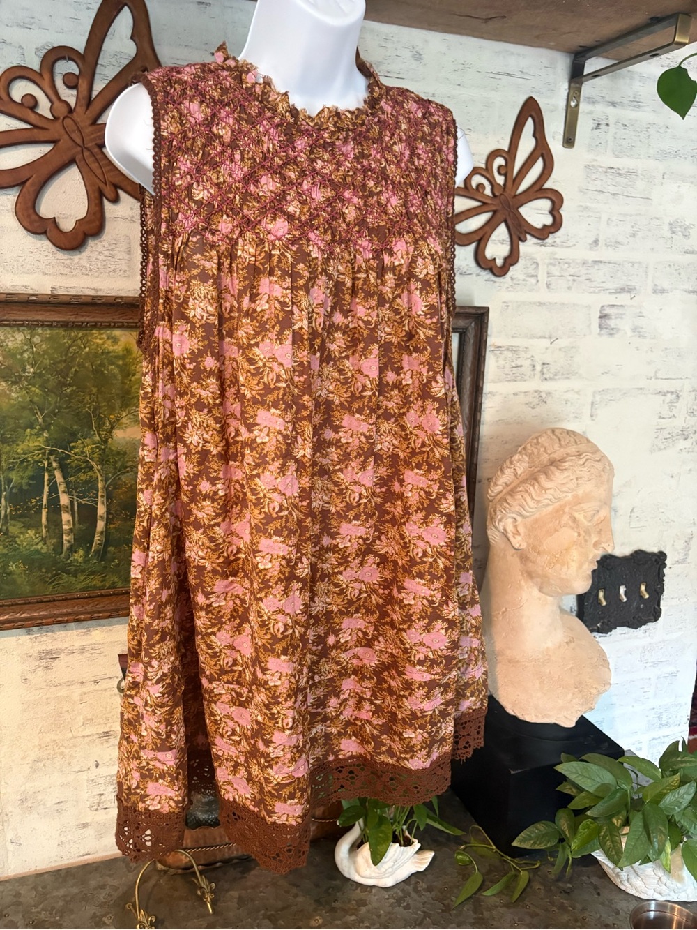 Free People Shea Printed Mini Dress in a brown and pink floral print, - Picture 6 of 10